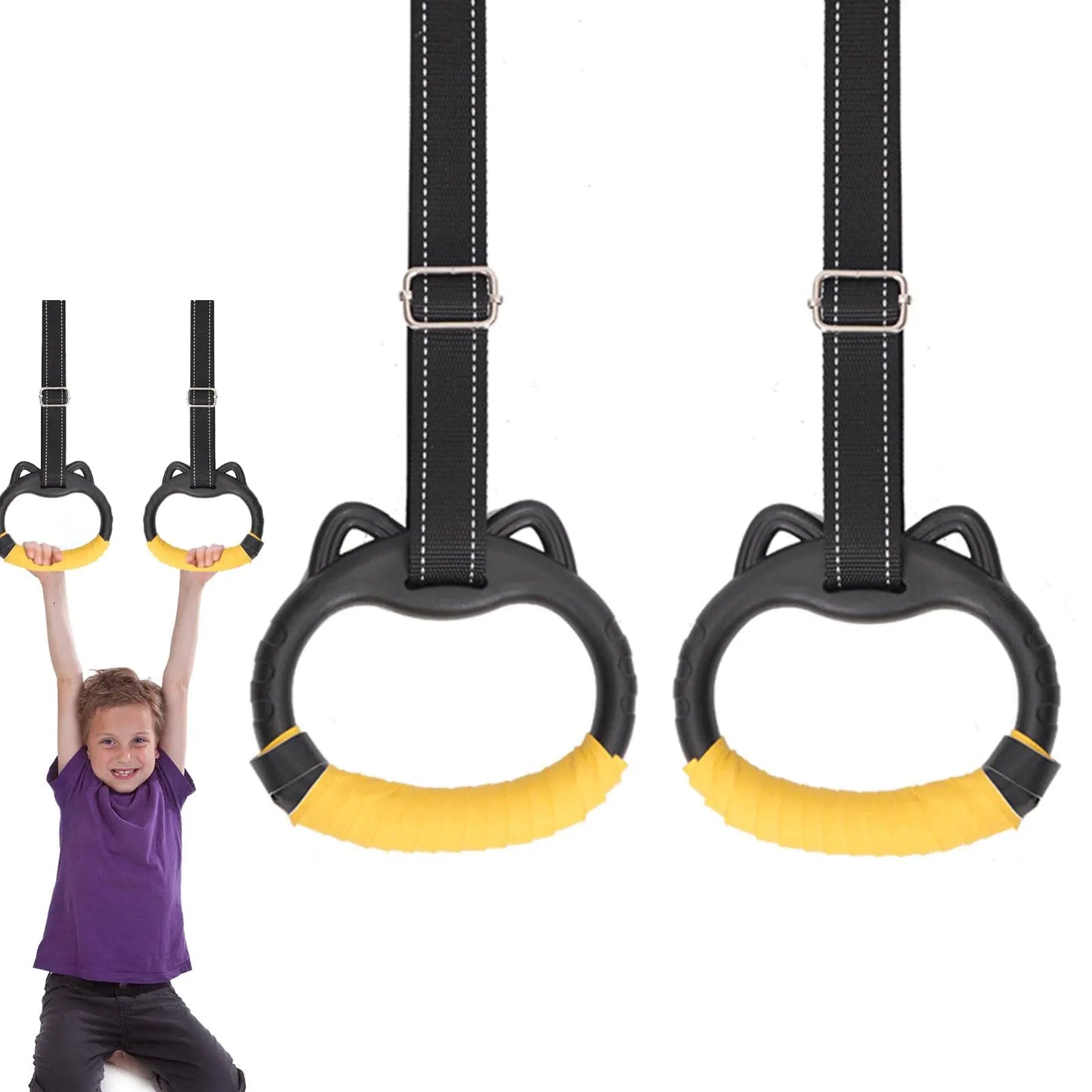 JIANWEI Gymnastics Rings Set for Kids Professional Children Trapeze Bar Pull Up Rings with Straps Kids Playground Home Exercise Gym Rings with Drawstring Bag for Children Exercise