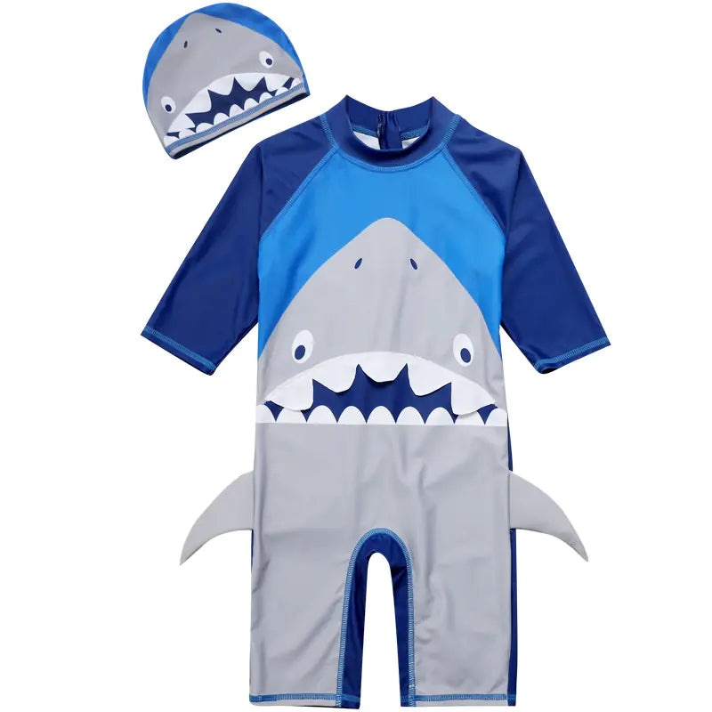 Cute Shark Cartoon Swimsuit for Boys - One Piece Design