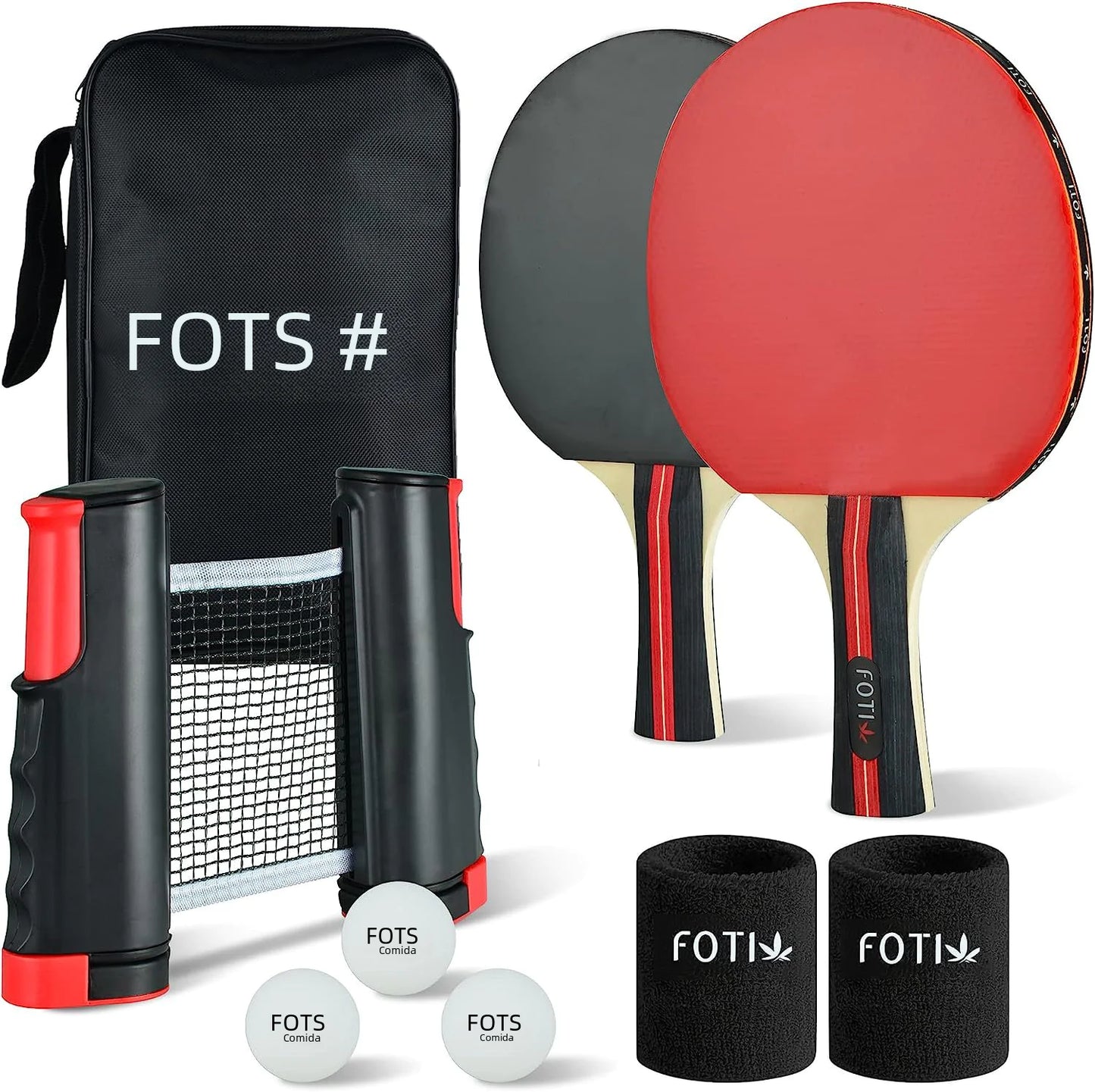 Table Tennis Racket Set with Balls and Adjustable Net
